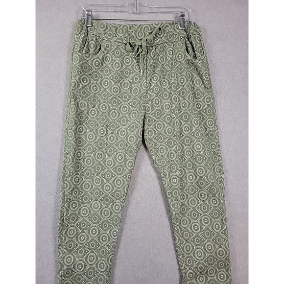 Vinti 6 Italy Green Geometric Elastic Waist Pull On Jogger Pants Medium Stretch - Picture 2 of 12